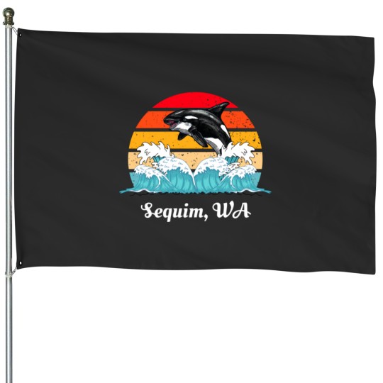Discover Vintage Sequim WA Distressed Orca Killer Whale Art House Flags
