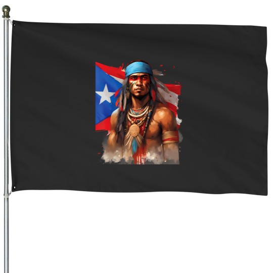 Discover indigenous taino man warrior puerto rican flag caribbean House Flags