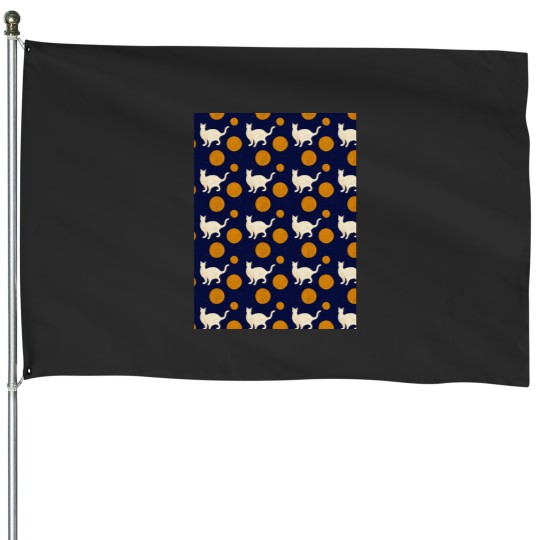 Discover White Cat Orange Polka Dots - Matisse-esque Graphic House Flags
