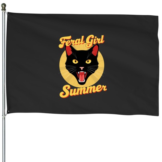 Discover Feral Girl Summer cat Active House Flags