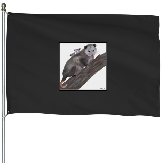 Discover Opossum portrait House Flags