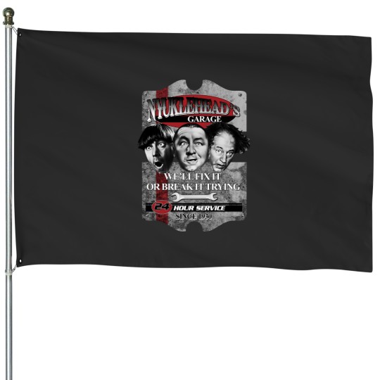 Discover Three Stooges Nyuckleheads Mechanic Garage House Flags