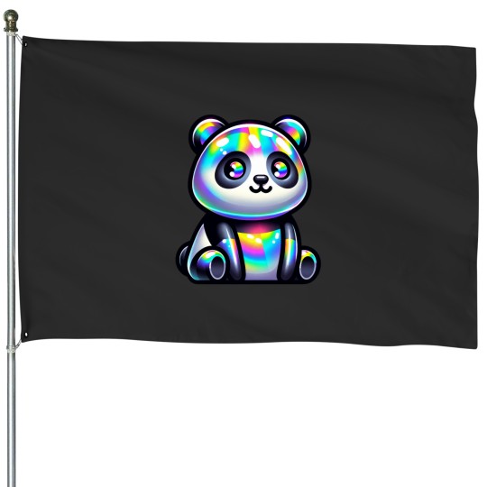 Discover Holographic Rainbow Panda House Flags