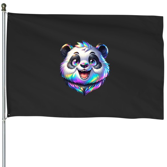 Discover Holographic Rainbow Fur PandaActive House Flags