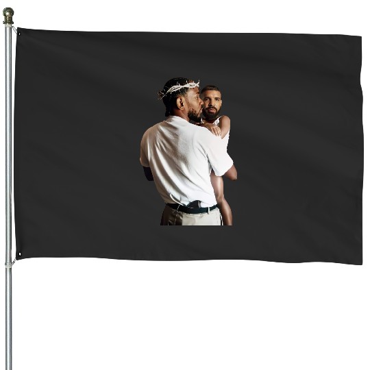Discover Kendrick Lamar Holding Baby Drake Unisex Cotton House Flags
