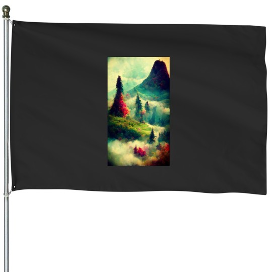Discover Fantasy Mountain Scene House Flags