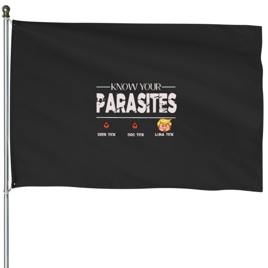 Discover Know Your Parasites Anti-Trump House Flag featuring Deer, Dog, and Luna Ticks
