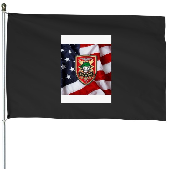 Discover Military Assistance Command, Vietnam - Studies and Observations Group - MACV-SOG Patch over U.S. Fla House Flags