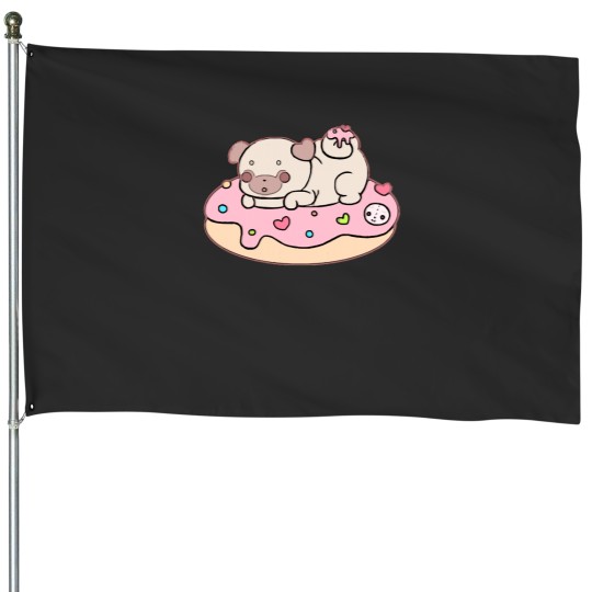 Discover Pug Pug on a donut House Flags