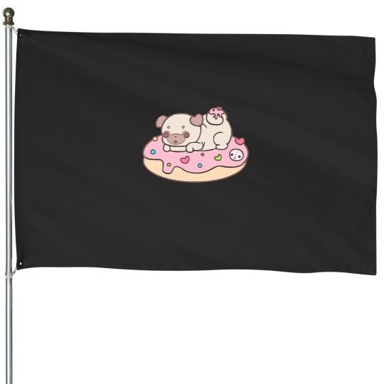 Discover Pug Pug on a donut (1) House Flags