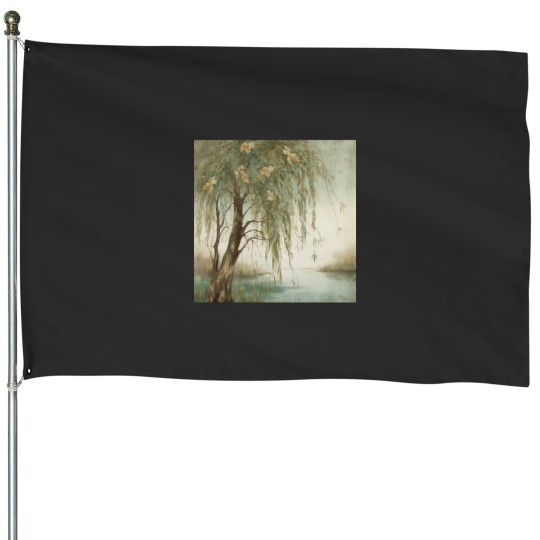 Discover Golden Wattle by the Lake Canvas Art Long House Flags