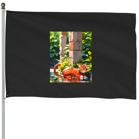 Discover Color Cat in the rain House Flags