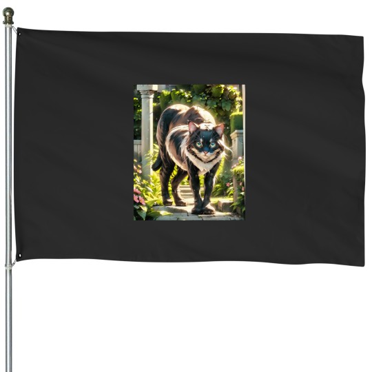 Discover Color Cat in the rain House Flags