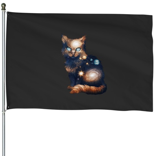 Discover Cosmic Cat Galaxy Universe House Flags