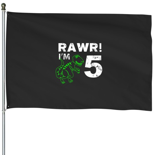Discover Rawr! Im 5 Dinosaur Birthday Essential House Flags