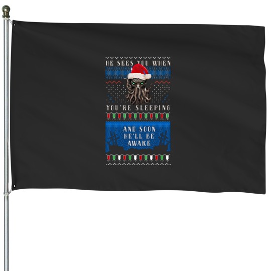 Discover Cthulhus Uglys Christmass Sweater House Flags