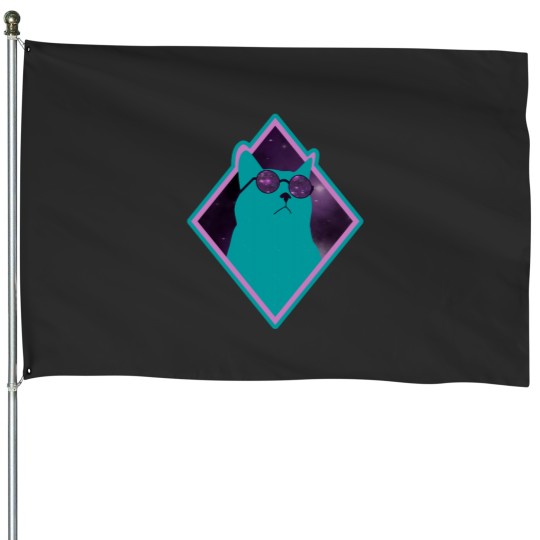 Discover Galaxy cat green House Flags