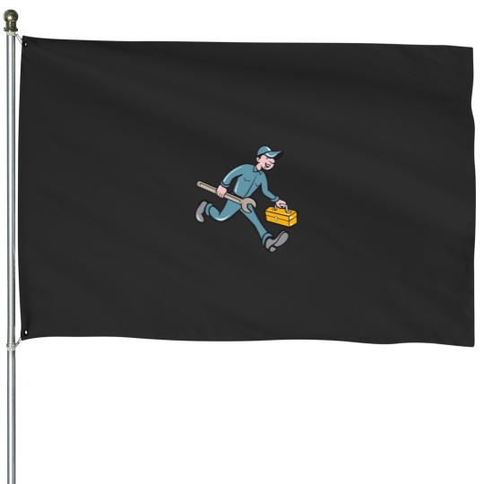 Discover Mechanic Carrying Toolbox Spanner Isolated Cartoon Essential House Flags