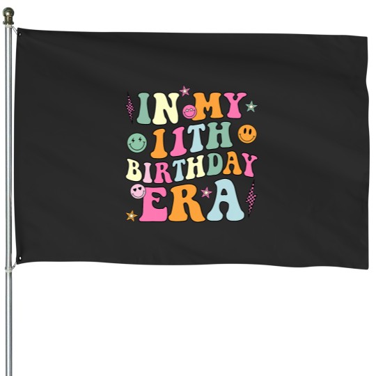Discover Groovy In My 11th Birthday Era Eleven 11 years Old Birthday House Flags