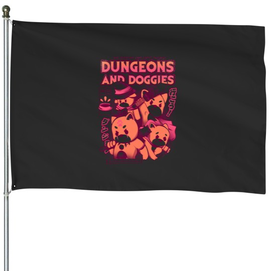 Discover Dungeon and Doggies House Flags