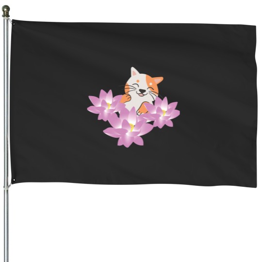 Discover Copy of Cat In Lotus Tattoo House Flags
