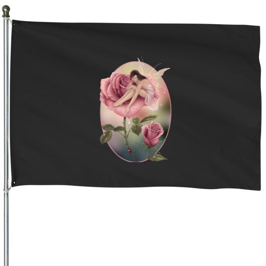 Discover Rose Flower Fairy House Flags