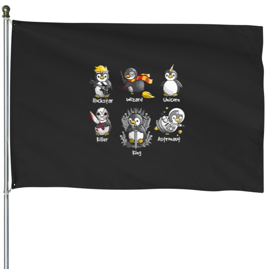 Discover Funny All The Types Of Penguins Of The World Graphic House Flags