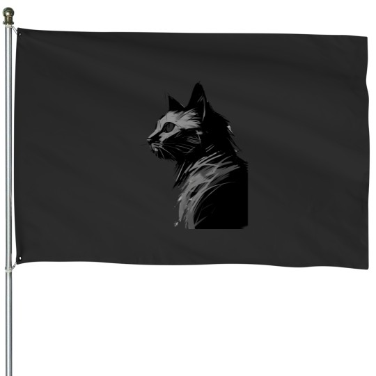 Discover Cool Black Cat House Flags