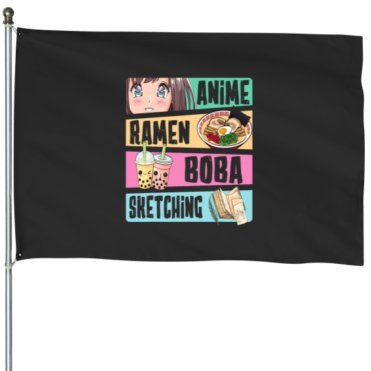 Discover Anime Ramen Boba Sketching Kawaii Anime Lover Merch Gift House Flags