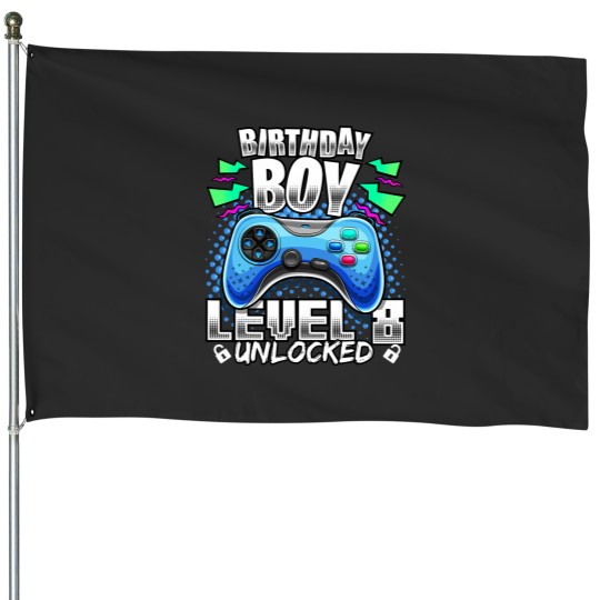 Discover Level 8 Unlocked Video Game 8th Birthday Gamer Gift Boys House Flags