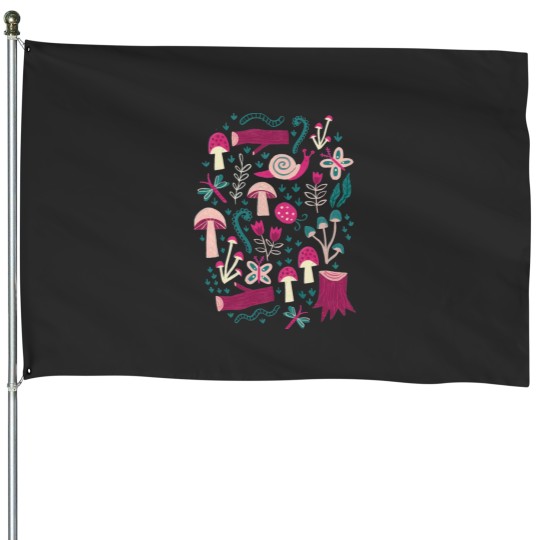 Discover Dark Greens mushrooms Field Forest House Flags