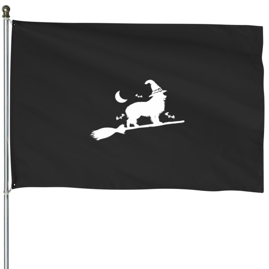 Discover Halloween Border Collie Dog Riding Witch Broom House Flags