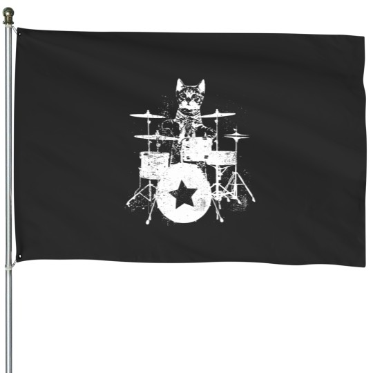Discover Rockstar Kitty beats Drums in black Classic House Flags