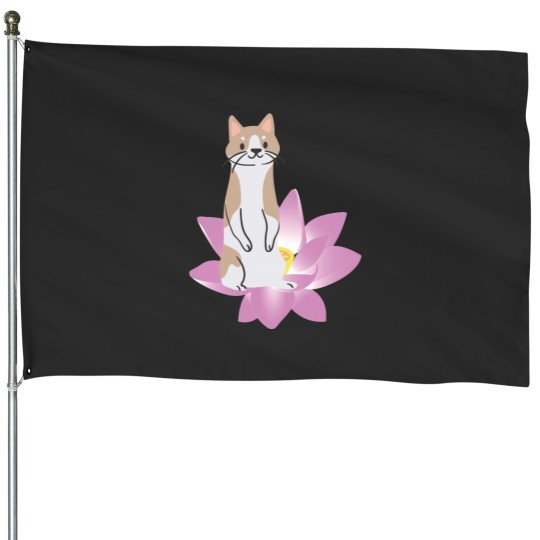 Discover Cat In Lotus Tattoo House Flags