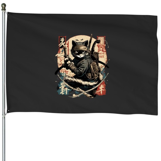 Discover Cat Samurai Classic House Flags