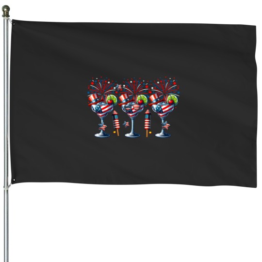 Discover Three Glasses Of Cocktail Funny Drinker Patriotic 4th July House Flags