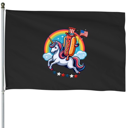 Discover Patriotic Hotdog Riding Unicorns 4th Of July American Flag House Flags