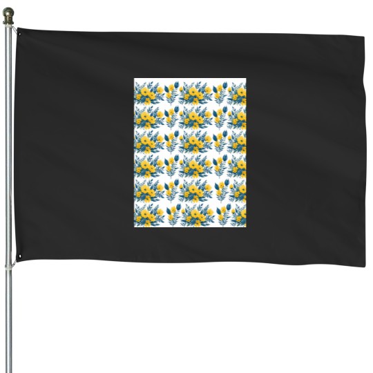 Discover Yellow floral watercolor vector, white background Graphic House Flags