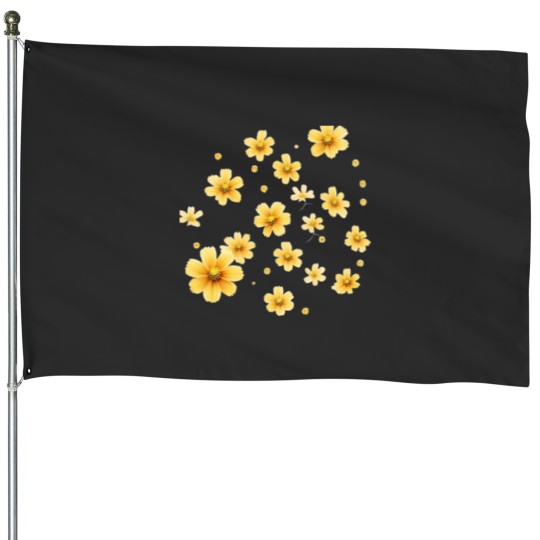 Discover Yellow Cosmos Flowers Pattern Classic House Flags