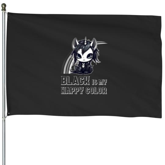 Discover black is my happy color goth girl emo gothic unicorn House Flags