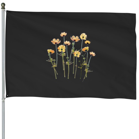 Discover Yellow Cosmos Flowers Watercolor Classic House Flags