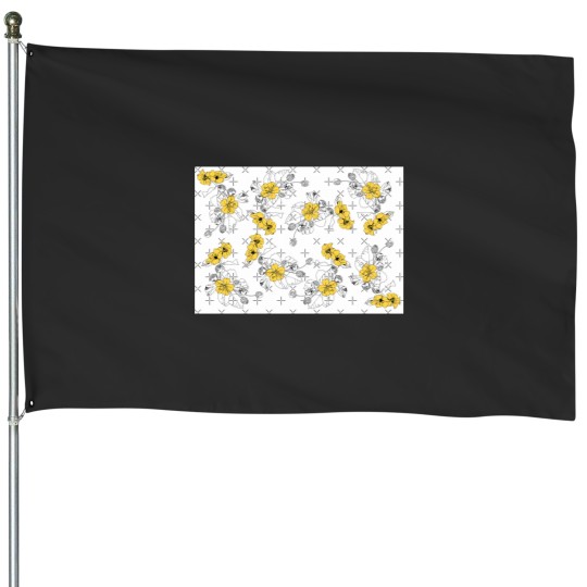 Discover minimalistic yellow floral pattern Classic House Flags
