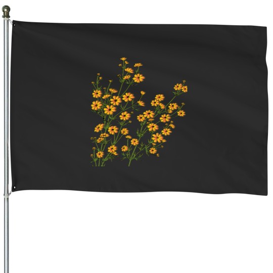 Discover yellow flowers, Seamless hand drawn pattern with yellow flowers on black background. Classic House Flags