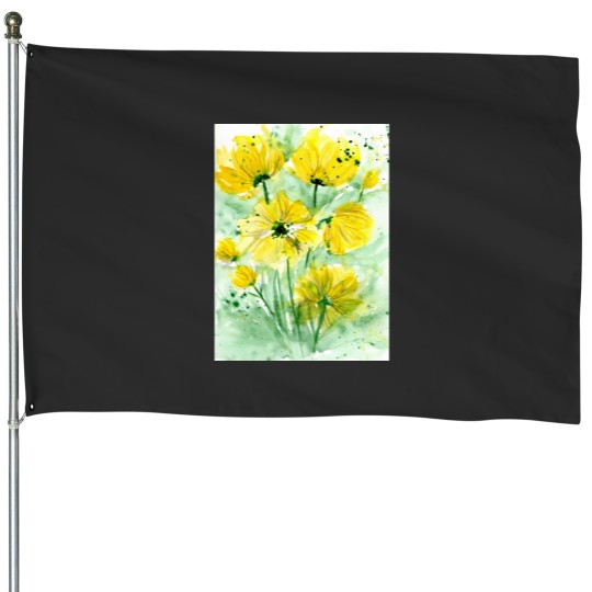 Discover Colorful watercolor peony flowers and leaves Long House Flags