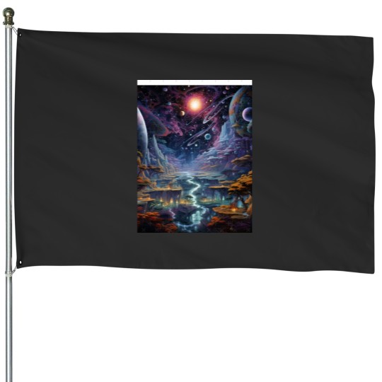 Discover Cosmic Dream Land Graphic House Flags