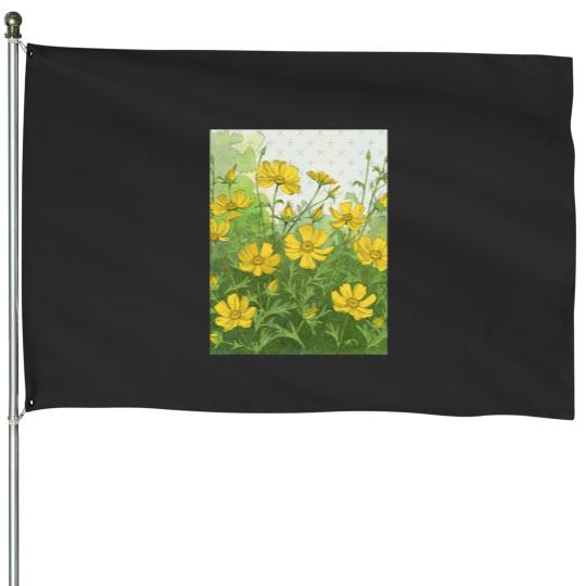 Discover Golden Cosmos Bloom Classic House Flags