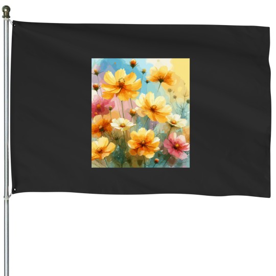 Discover Yellow Cosmos Flower  Premium House Flags