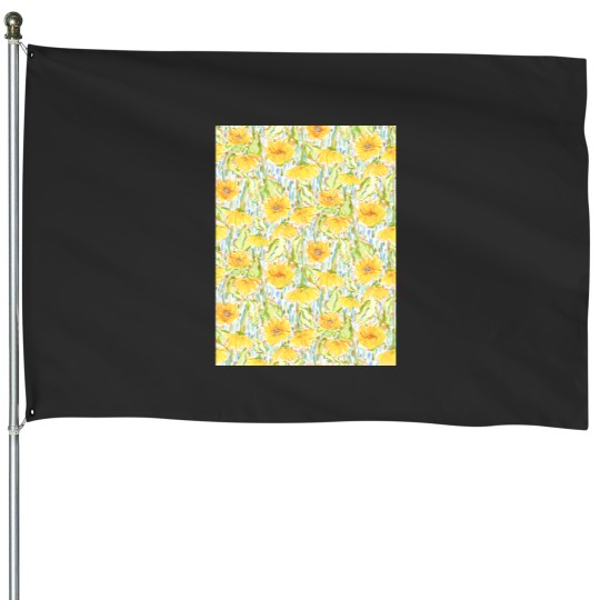Discover Midsummer sunflowers in orange Premium Scoop House Flags