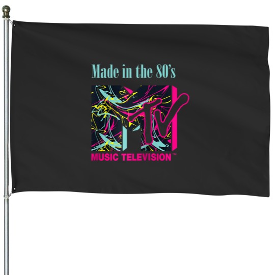 Discover Mademark x MTVs The  MTVs Logo with abstract funky new Wave Lines Raglan Baseball Tee House Flags