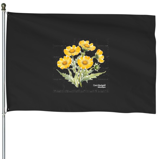 Discover Yellow Corn Marigold Botanical Style Classic House Flags